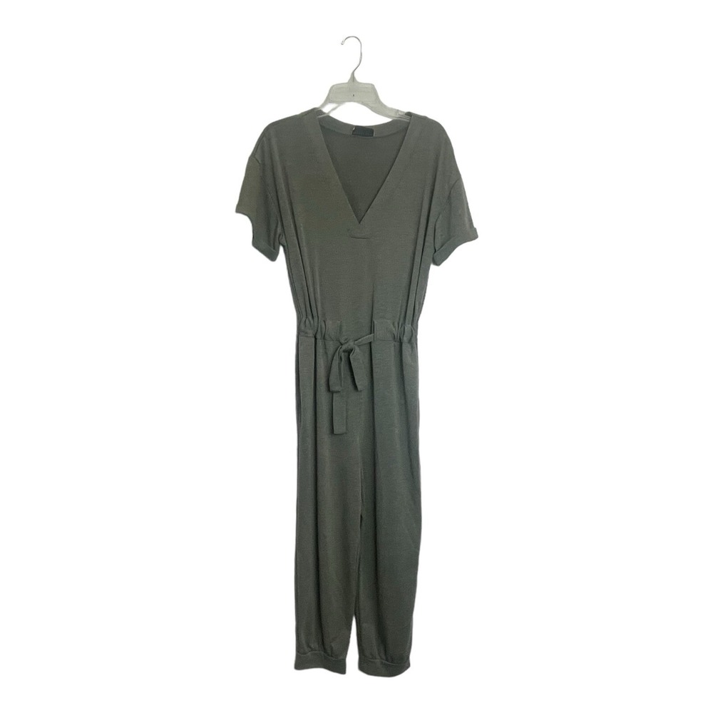 Modern Citizen Jumpsuit Womens Large Olive Green Tie Waist Stretch Jumper V Neck